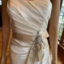 Davids Ivory Silky Satin Beads Ruch Strapless Bridal Gown Wedding Dress Size 8