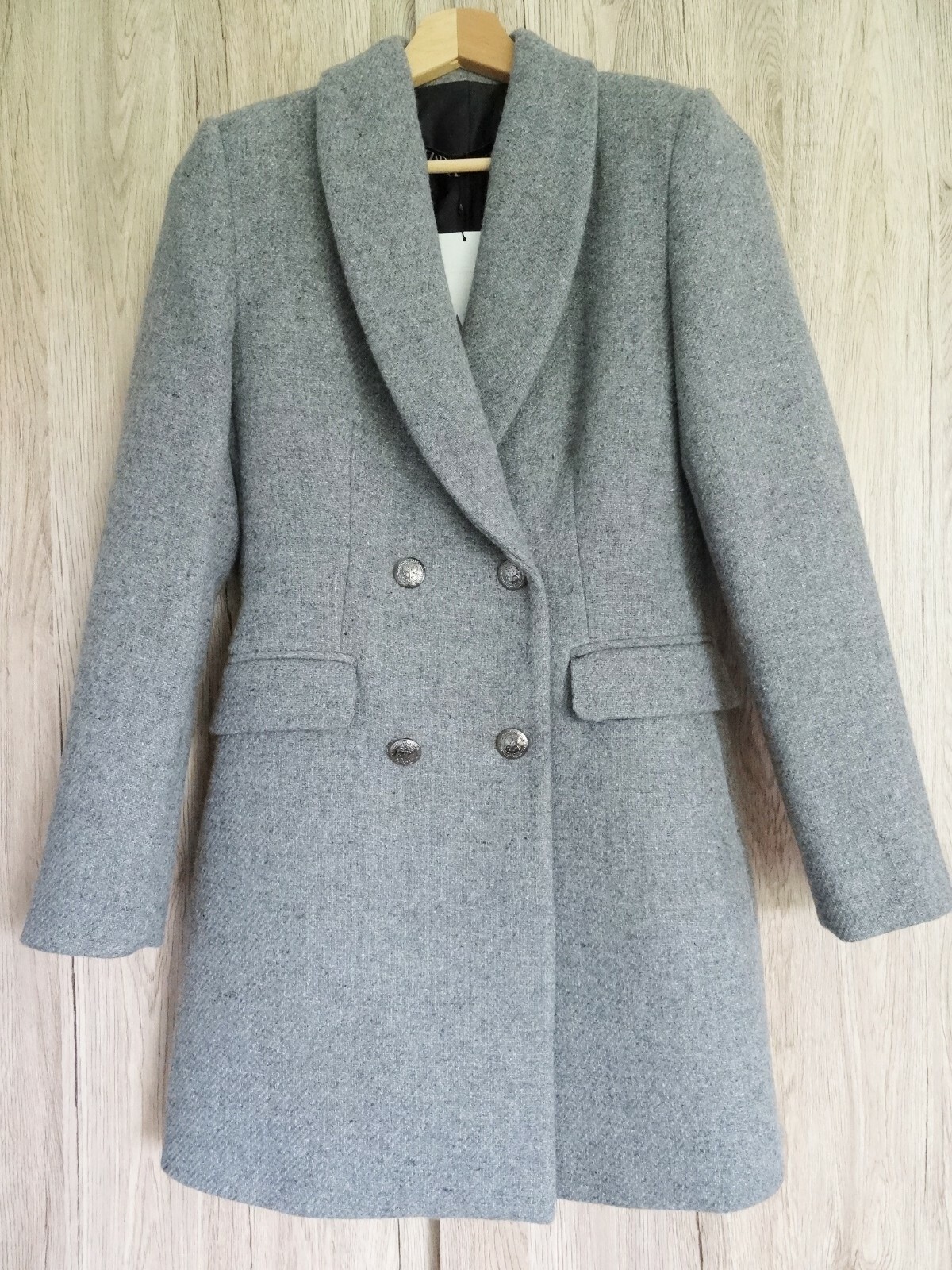 ZARA GREY DOUBLE-BREASTED WOOL BLEND FROCK COAT SIZE XL