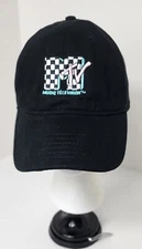 80s Style CHECKERBOARD MTV Music Televsion Black Embroidered VIACOM Baseball Hat
