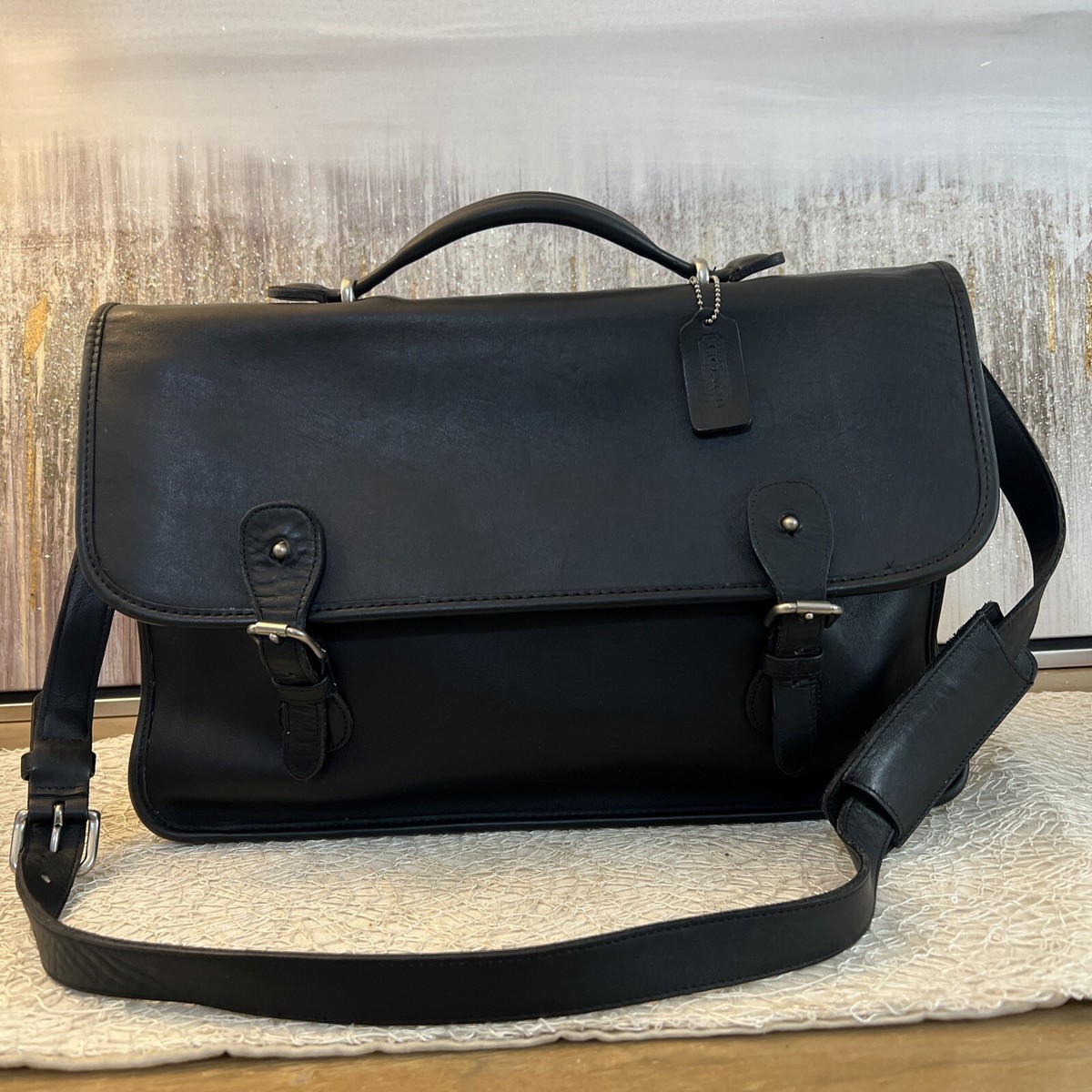 バッグ OLD COACH / 1996 5284 messenger bag Vintage Coach All Leather Briefcase Black Double Buckle