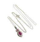 New 10k white gold .10ct VS1 G diamond Natural ruby pendant necklace 1.2g 18" — photo 4