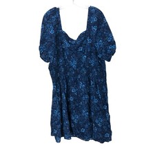 Old Navy Womens XXL Short Sleeve Smocked Waist Puff Sleeve Dress Blue Floral