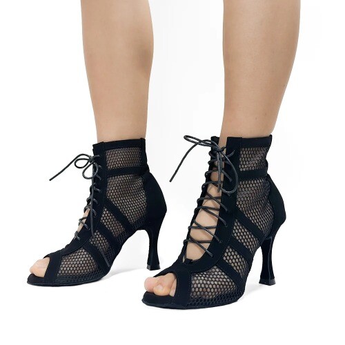 Botines de baile latino suela de gamuza negros para mujer zapatos de baile en diferentes tacones