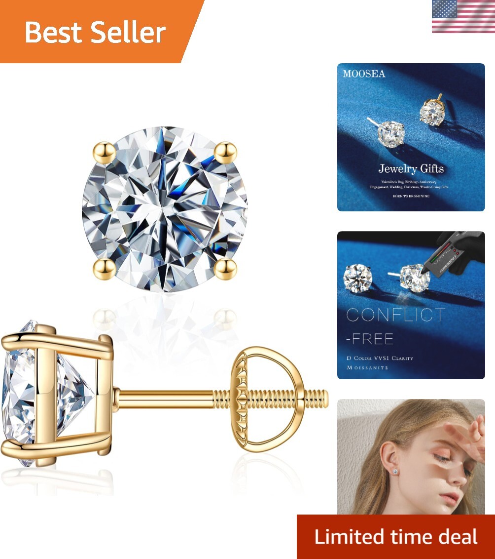 0.2-4ct Round D Color Moissanite Screw Back Earrings for Women