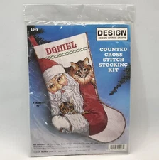 ⭐️ Design Works Craft Cross Stitch Christmas Santa Cat Stocking Kit - 5403