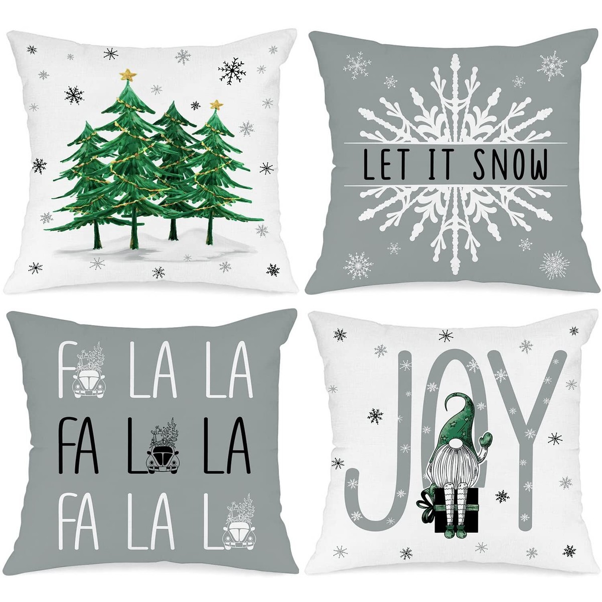 Grey Christmas Throw Pillow Covers 20x20 Set of 4, Decorative 20