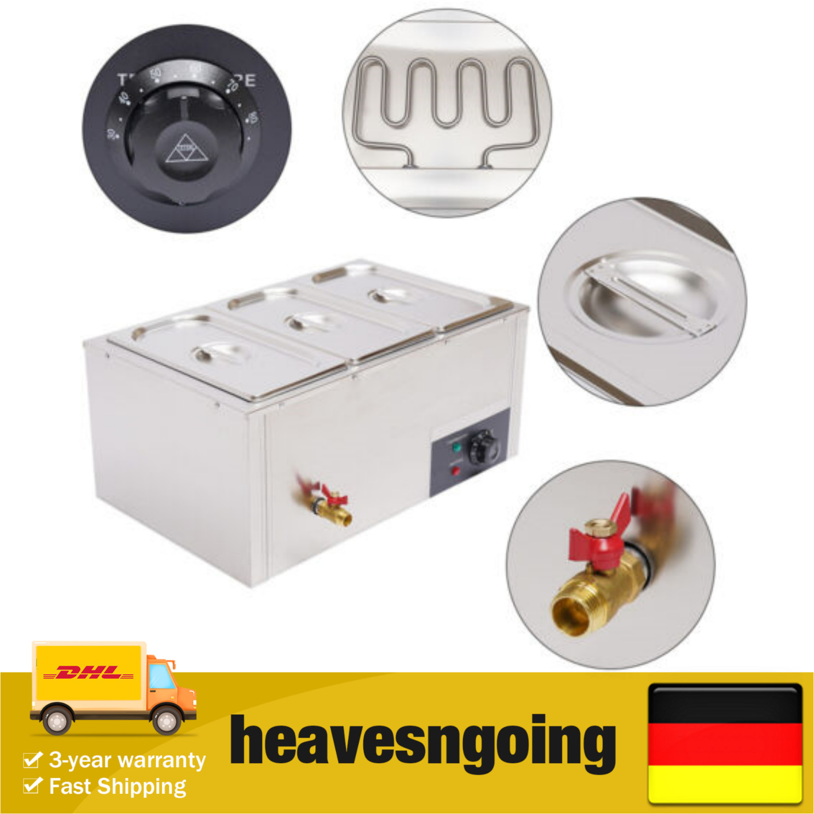 1/3 GN Gastro Bain Marie Warm-Wasserbad Speisenw?rmer Warmhaltebecken Edelstahl