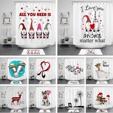 Gnome Elf Bathroom Decor Valentine's Day Shower Curtain Sets Polyester Fabric