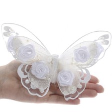 Package of 12 White Rose Artificial 7"x5" Butterflies with Alligator Clips