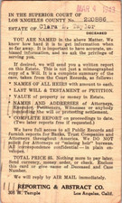 1943 Superior Court of Los Angeles notice postcard a24