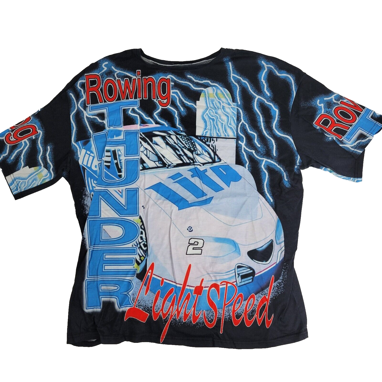 FILA T shirt vintage Rowing Thunder All Over NASCAR Lightspeed taglia 6 (L XL)