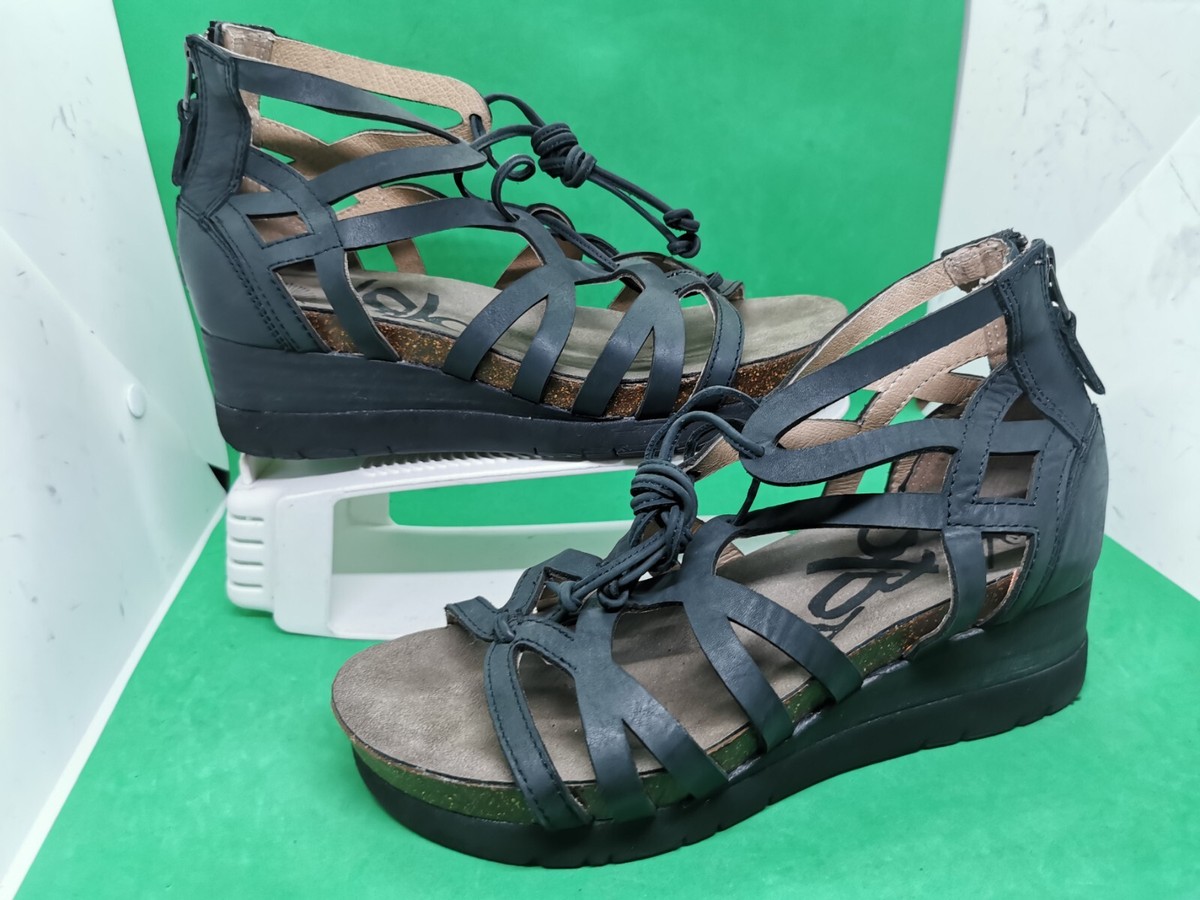 OTBT Escapade Sandal Size US 8.5 M Black Leather Wedge Heel  display picture 3