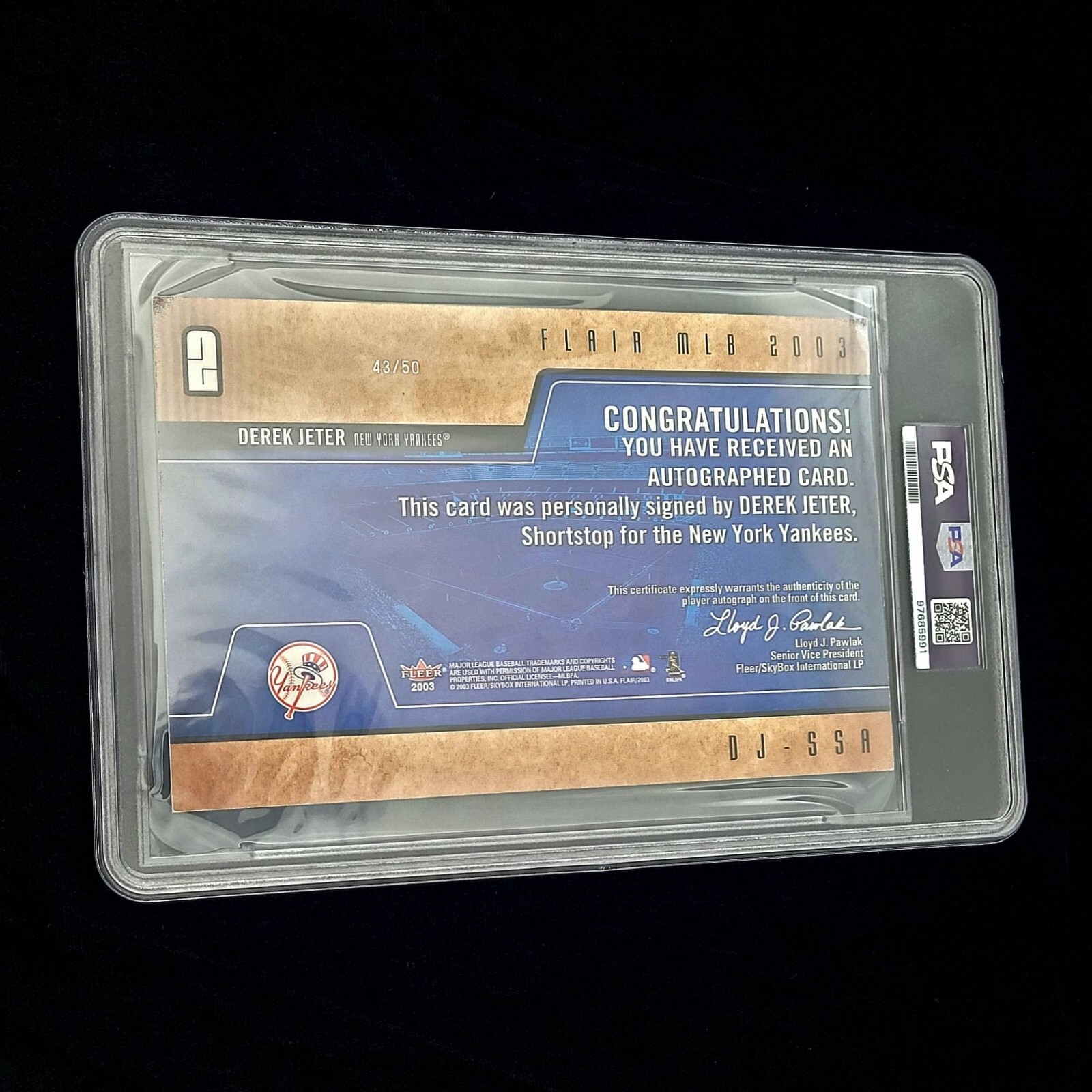 2003 Flair Jumbo Sweet Swatch Auto-Wood #DJ Derek Jeter 43/50 PSA Auto 9-Card 7 view 5