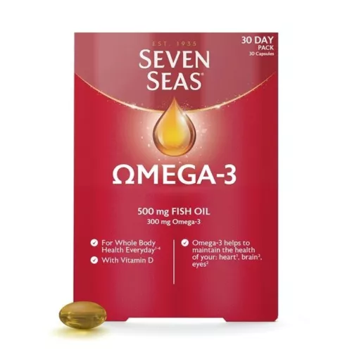 Seven Seas 500 mg fish oil, 300 mg Omega-3, 30 Day Pack 30 Capsules