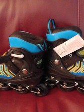 WeSkate  ABEC-7 Black/Blue Adj Lighted Wheel Inline Skates Med. read Descri