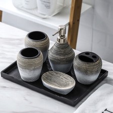 Bathroom 5 PCS Retro Brushed Ceramics Bowl Brush Cup Wash set Accessories