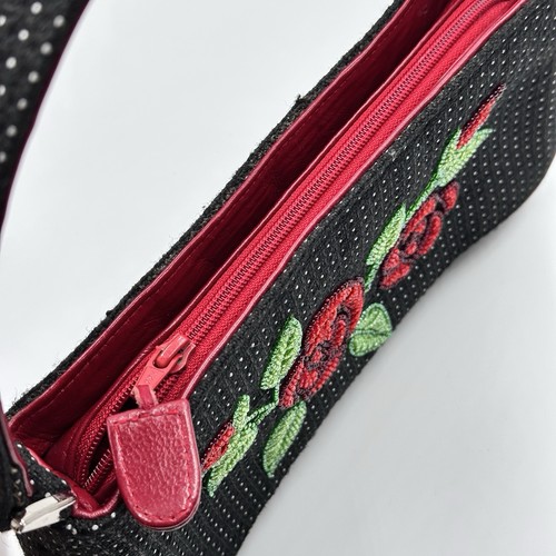 Isabella Fiore Black Shoulder Handbag Micro Mini Clutch With Beaded Rose Purse - Picture 3 of 17