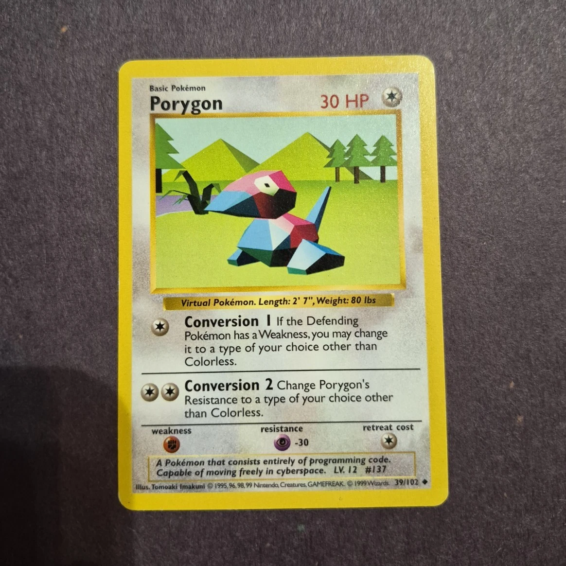 Wizards of the Coast Pokemon TCG Base Set Porygon 39/102 1999 Shadowless