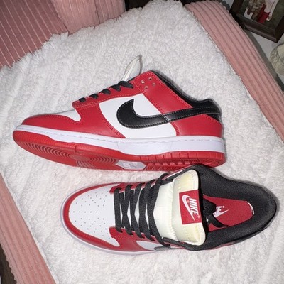 Nike Men s Dunk Low Red White Black Low Top Lace-Up Athletic Sneakers