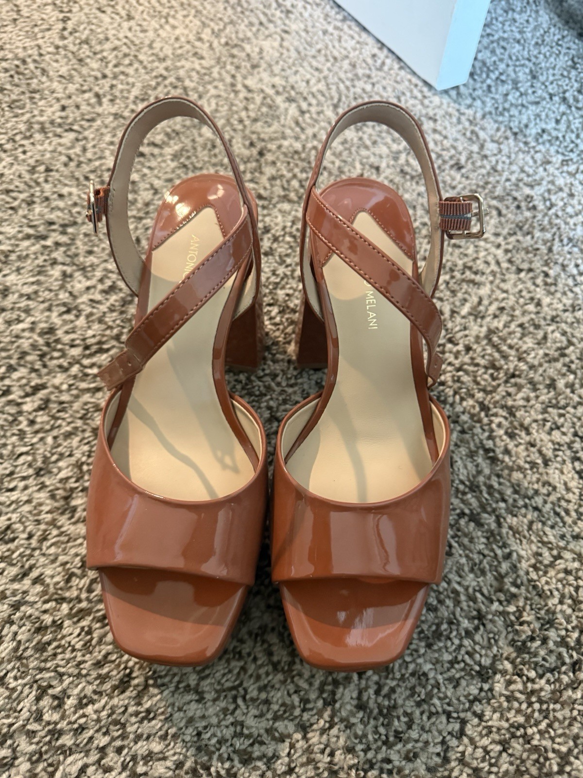Antonio Melani Women's Leather Block High Heels, Size 7.5, Tan