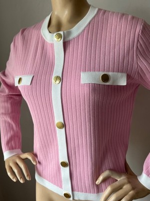 NEW ST JOHN KNIT XL 14/16 WOMENS SWEATER SOFT PINK BRIGHT WHITE