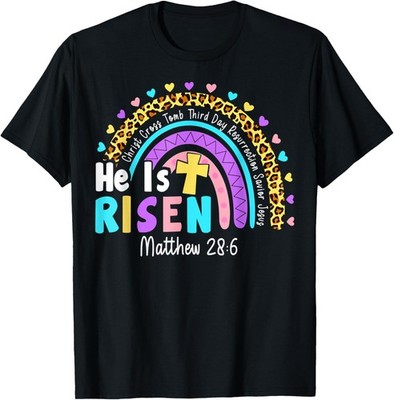Leopard Rainbow Easter He Is Risen Happy Easter Christian T-Shirt