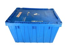 1983 Foxmeyer OKC, OK NAPA Blue Plastic Delivery Tote w/ Lid 21 x 15 x 13"