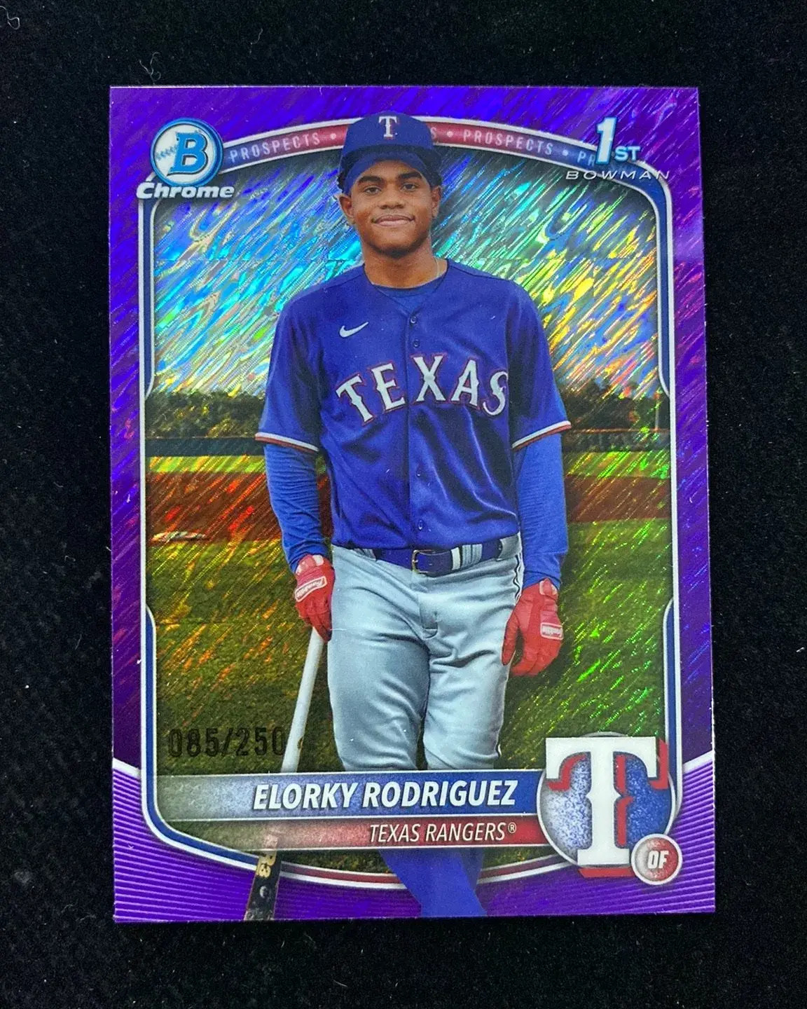 2025 Topps Bowman Chrome Purple Shimmer #BCP-186 Elorky Rodriguez 1st 85/250 HD