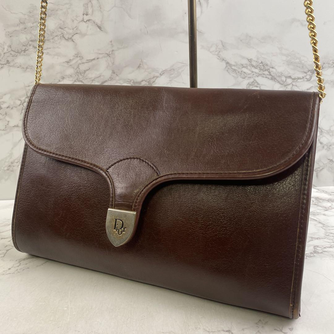 Dior Brown Leather Shoulder Bag Authentic F0313701
