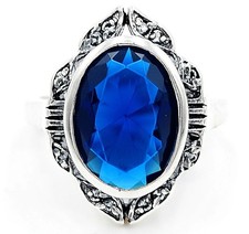 Treated Sapphire  Emerald 925 Sterling Silver Art Deco Ring Sz 6,7,8 US6
