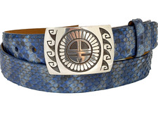 W. Kleinberg Genuine Python Belt 38 Sterling Silver Buckle Southwestern Sunface