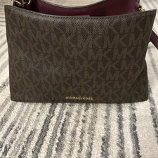 Michael Kors Brown/Burgundy Signature Coated Canvas and Leather Tote medium used