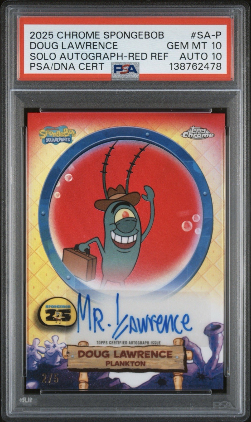 2025 Topps Chrome SpongeBob SquarePants Plankton Red Solo Auto /5 🧽POP 1🧽