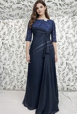 Formal Lace Full Length Gown Navy Blue Size M-8 Long Dress Prom Cocktail Maxi