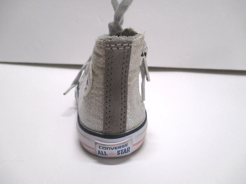 TÊNIS DE CANO ALTO INFANTIL MENINAS PRATA CONVERSE YKK ALL STAR TAMANHO 3 #SH1 - Imagem 3 de 4