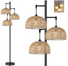 Floor Lamp for Living Room,Bedroom,3-Lights Boho Rattan Floor Lamps,Tree Farm...