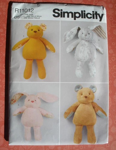 Simplicity R11012 /S9306 Plush Bear & Bunny 17- 21" Stuffed Animal Pattern UC