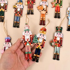 12Pcs Xmas Tree Hanging Wooden Nutcracker Soldier Pendant Ornament Christmass