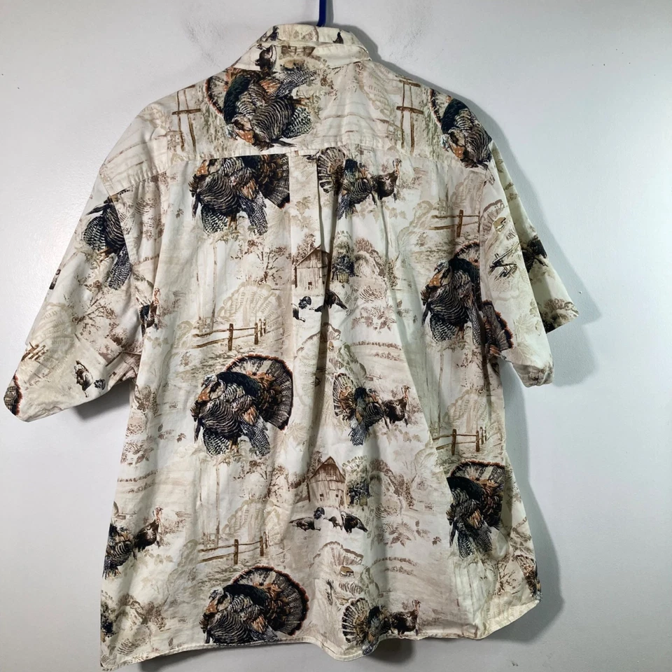 Camisa Para Hombres North River Caza Pavo Botón Manga Corta 2XL Algodón Marrón Crema Foto 2 de 4