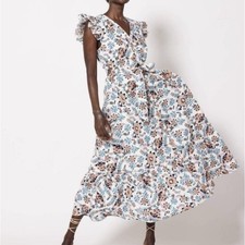 CLEOBELLA Noricel Tie Belt Organic Cotton Maxi Shirtdress Ruffle Sleeve Button