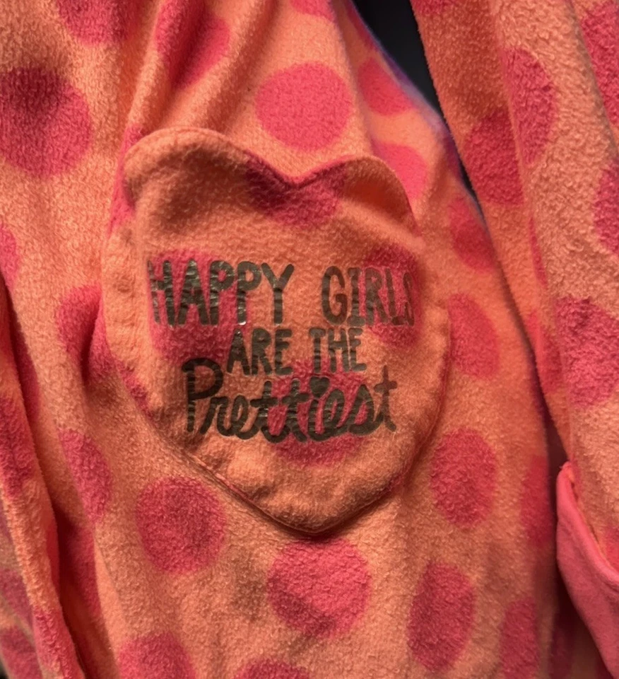 Justice Pink Polka Dot Robe Fleece Heart Pocket Happy Girls Prettiest - Image 3 of 4