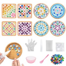 Adboros 8 Sets DIY Glass Mosaic Tiles for Crafts Mixed Color Mosaic Kits with Wo