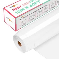 Heat Transfer Vinyl White Iron on Vinyl-12 x 60FT White HTV Vinyl Roll Easy t...