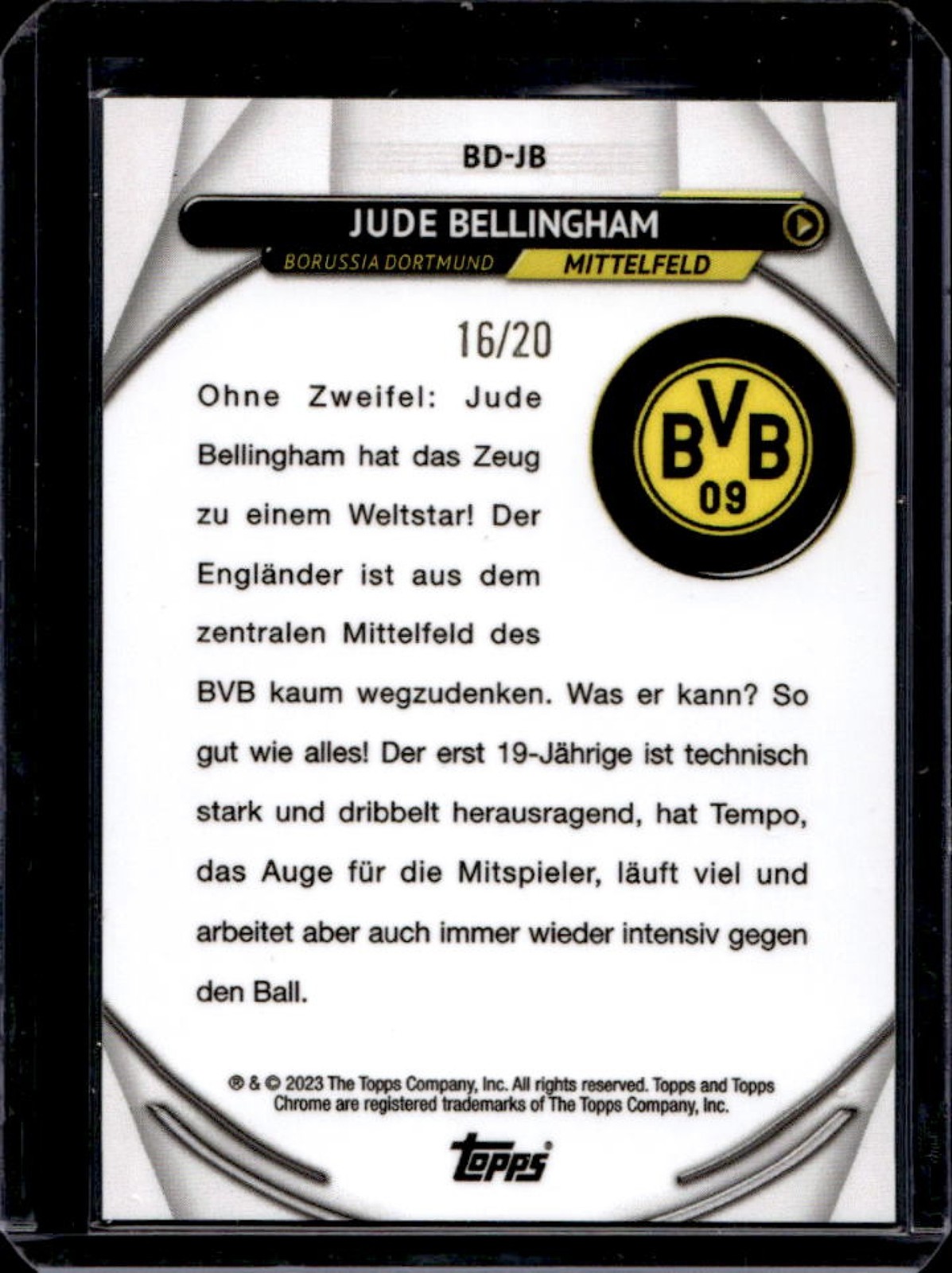 2022-23 Topps Chrome Borussia Dortmund Jude Bellingham Yellow #/20 view 2