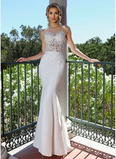 Ashley & Justin Ivory Lace Applique Illusion Mermaid Train Gown Sz 6