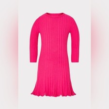  325 Milly Minis Kid's Girl's Pink Ribbed Crewneck Fit  Flare Dress Size 14/16