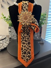 Cheetah Orange NeckTie w/gold brooch