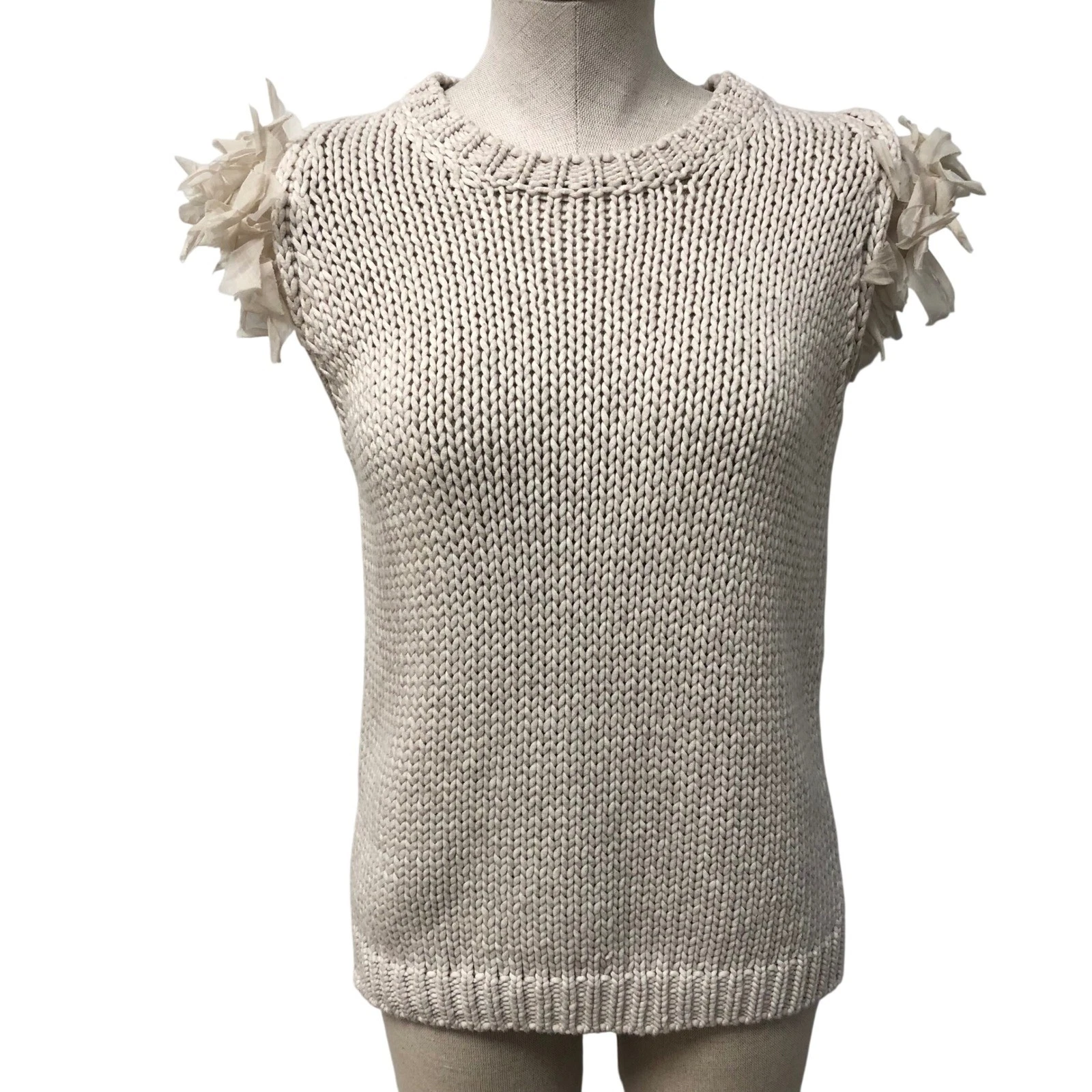 Brunello Cucinelli — Brunello Cucinelli Sleeveless Sweater Women XL Cream Cotton Silk Chunky Knit
