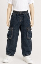 Cat & Jack Toddler Cargo Denim Pants Blue 3T Pull On Elastic Waist Cotton