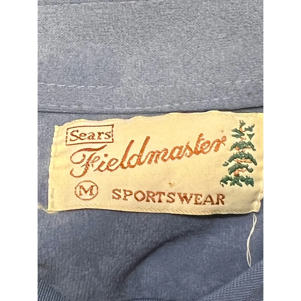 Camisa deportiva vintage Sears Fieldmaster para hombre azul con botones manga larga mediana Foto 3 de 4